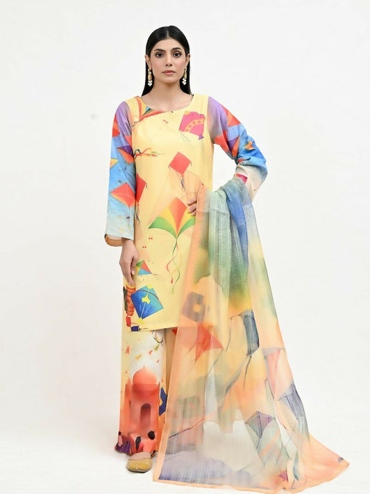 Imran Aftab Basant Mela Raw Silk Printed Stitched 3-Piece Suit-IARP 04