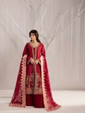 Shurooq Echoes In Bloom Raw Silk Embellished Stitched 3-Piece Suit-Scarlet Reverie