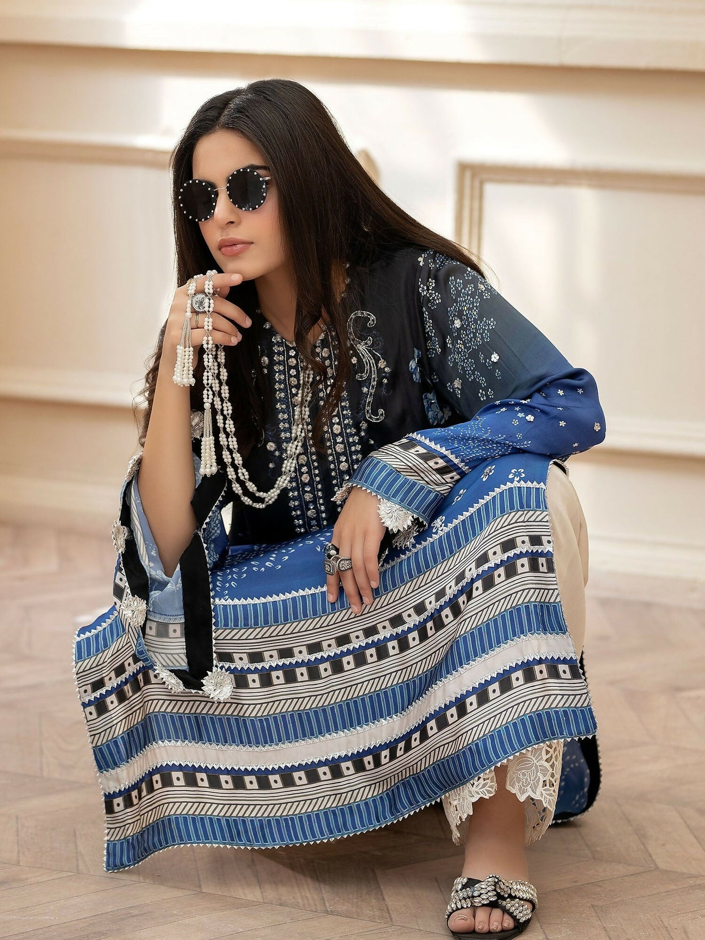 Shiza Hassan Miha Luxury Pret Satin Silk Embroidered 3-Piece Suit-Stardust