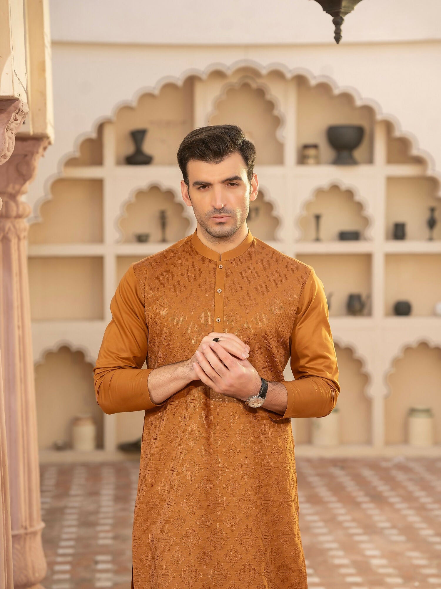 Fabrich Men Embroidered Cotton Unstitched Shalwar Kameez-GTS-MCE-039
