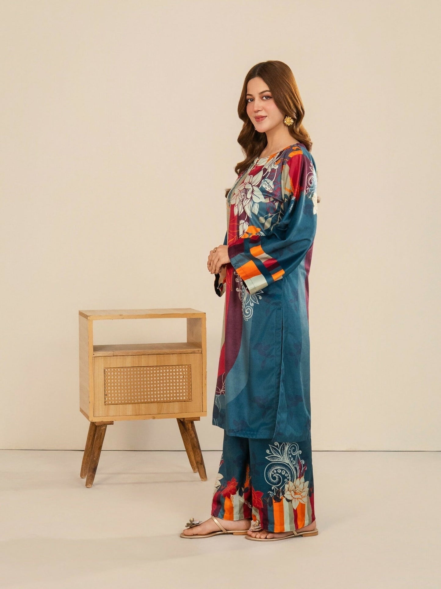 Stylish Collection Velvet Vogue Printed Co-Ord Set-Multi Melt