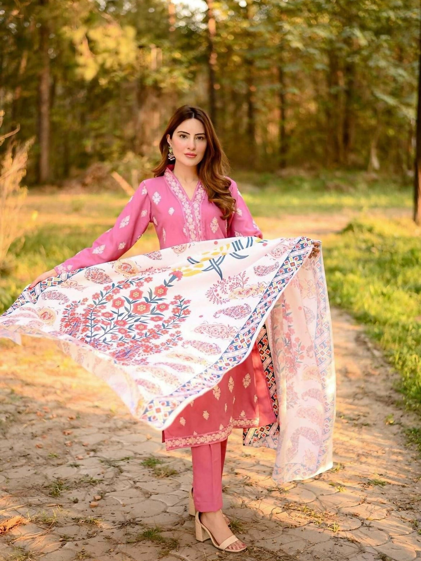 Panache Apparel Daily Essentials RTW Linen Embroidered Stitched Suit-Haven Nyla Raja