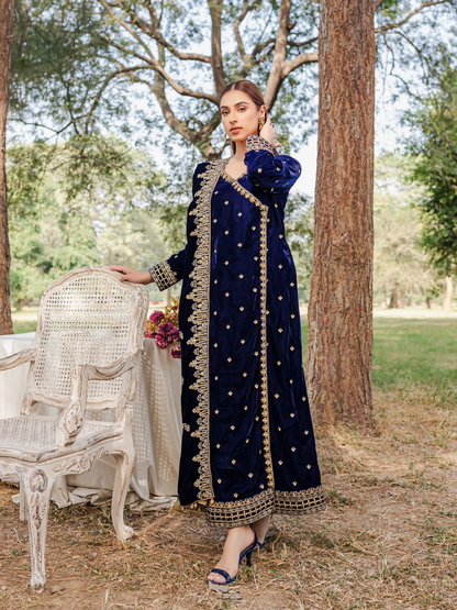 Panache Apparel Velvet Edit Micro Velvet 9000 Embroidered Stitched 3-Piece Suit-Lamisa