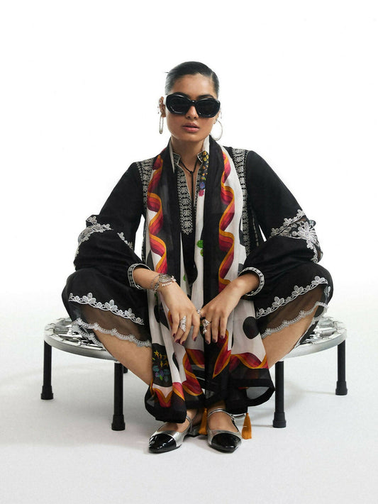 Jugnu by Hussain Rehar Silk Printed Scarf-Yuri