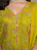 Hemstitch Chiffon Embroidered Stitched 3-Piece Suit-Parrot Green