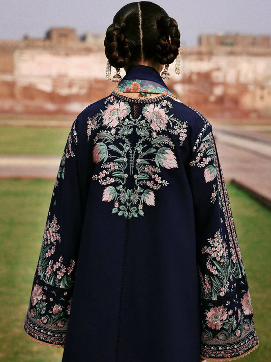 Jugnu By Hussain Rehar Khaddar'25 Embroidered Unstitched 3-Piece Suit-Navi