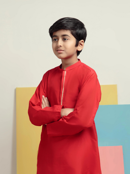 Kidoz Kloset Cotton Silk Kurta Pajama-Red Magic