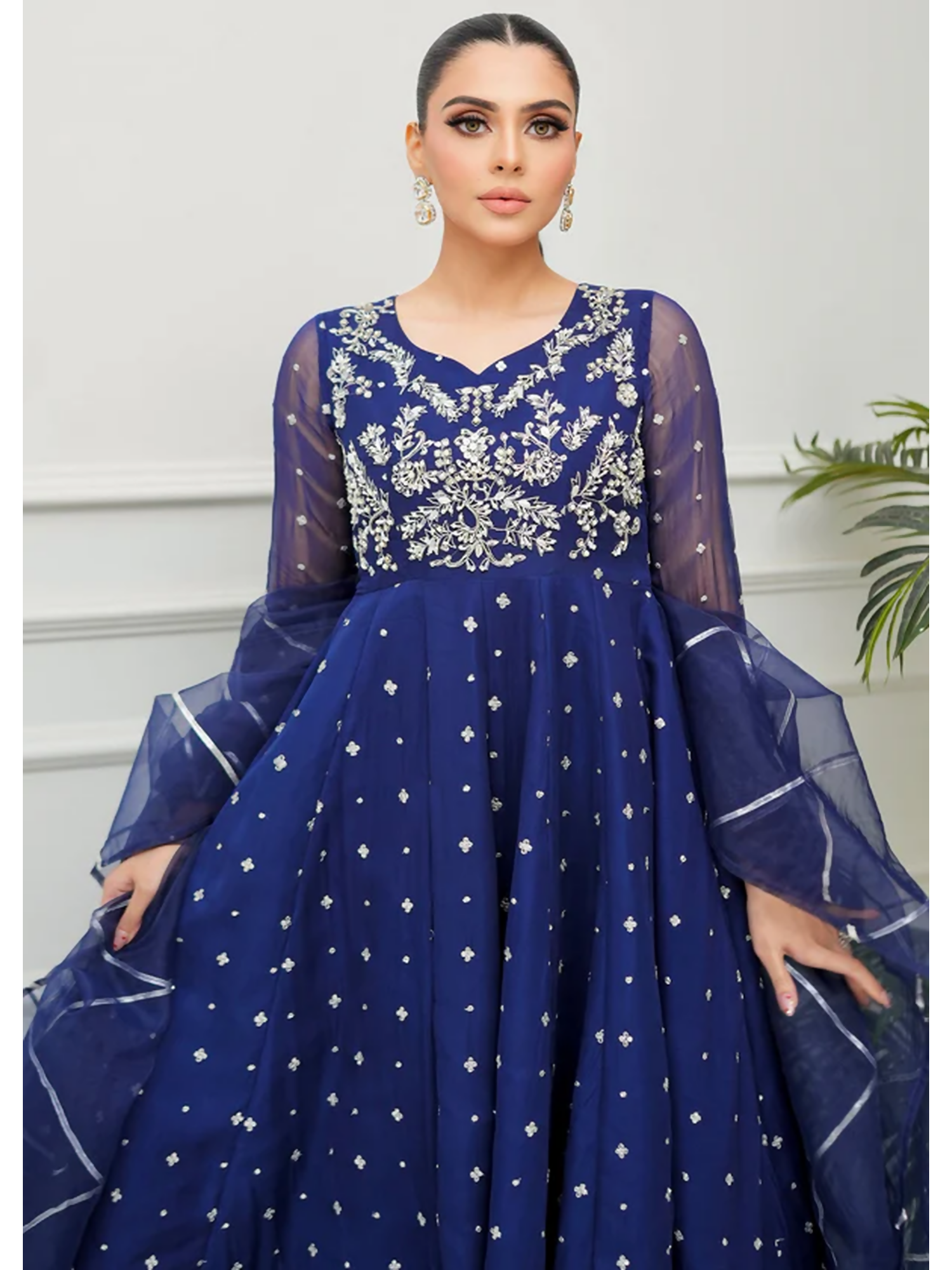 Allure By IH Lehr Chiffon Embroidered Lehenga-Sundae