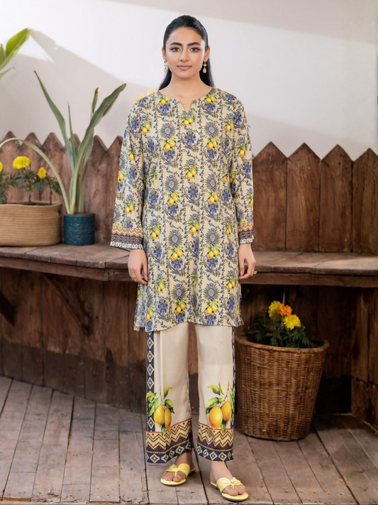 Panache Apparel Crepe De Luxe Crepe Printed Co-Ord Set-Lemon