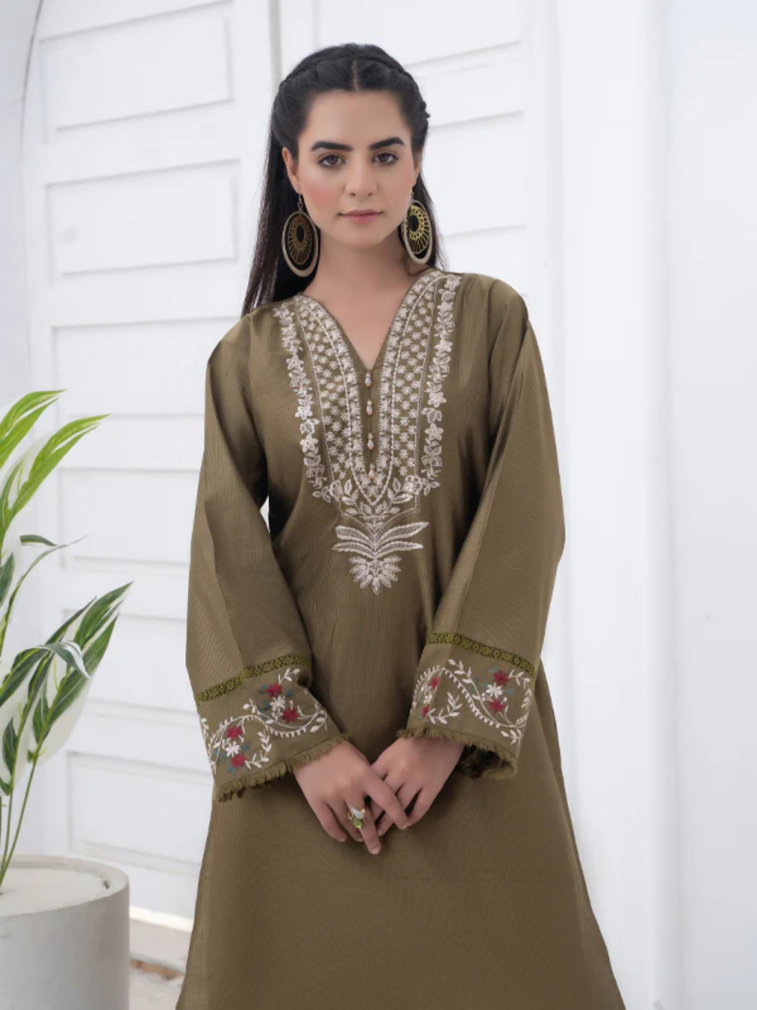 MH Cloth House Khaddi Net Embroidered Stitched 2-Piece Suit-Mahveen