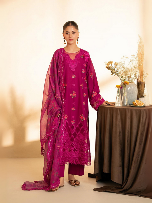 RajBari MAYA 4-B magenta embroidered & cutwork 3-piece unstitched lawn suit with monark dupatta