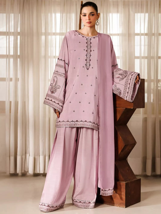Panache Apparel Noore Eid Edit Sheesha Silk Embroidered Stitched Suit-Gull
