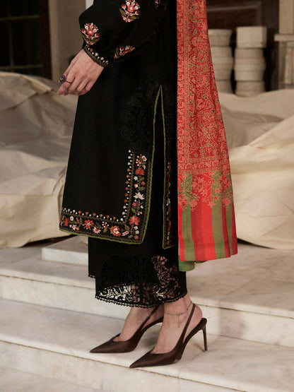 Hussain Rehar Khaddar'25 Embroidered Stitched 3-Piece Suit-Siyah