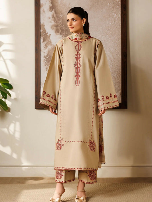 Panache Apparel Mistfall Ramadan Edit Cotton Embroidered Stitched Suit-Anna