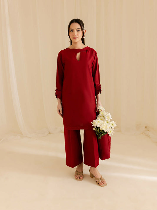 Mahnur stitched 2-piece pret suit featuring a lawn embroidered shirt with classic detailing, paired with a plain trouser.