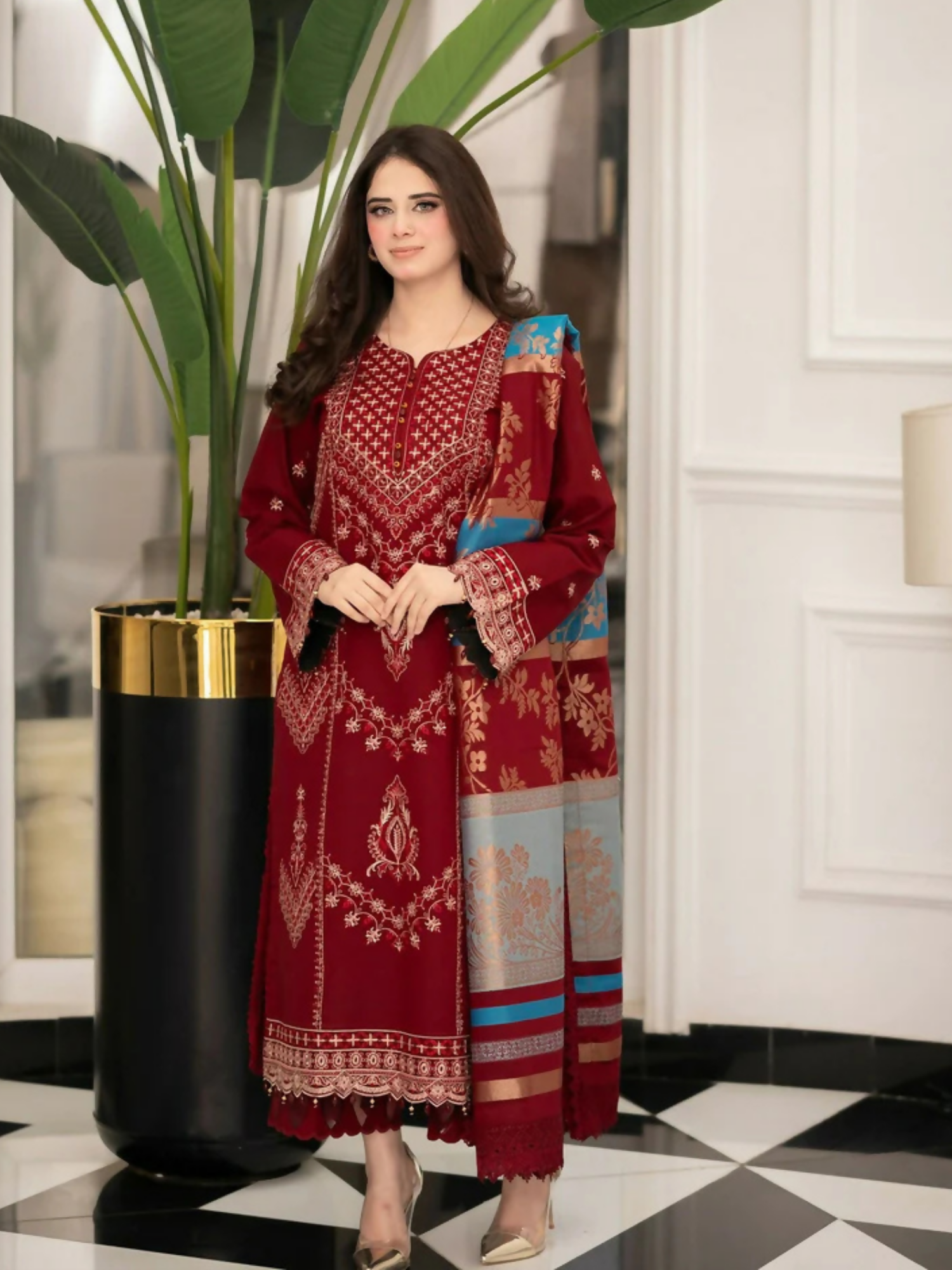Tawakal Closet Cotton Embroidered Stitched 3-Piece Suit-Haya