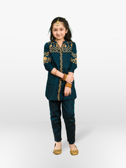 Velvour Girls Cotton Embroidered Stitched 2-Piece Suit- VG77-B