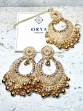 Orya Jewellery Maang Tikka Earrings Set-Gold S11