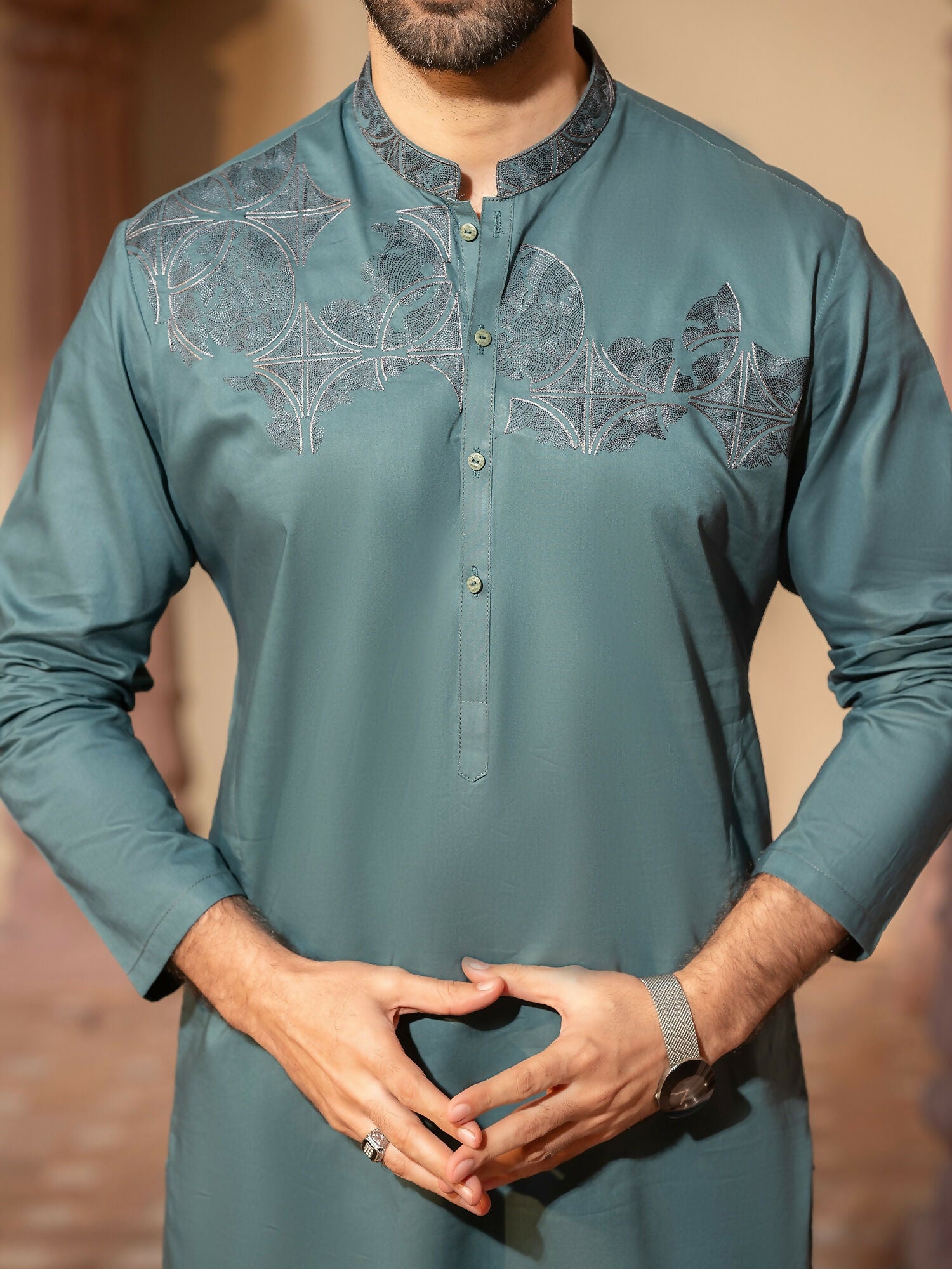 Fabrich Men Embroidered Cotton Unstitched Shalwar Kameez-GTS-MCE-045