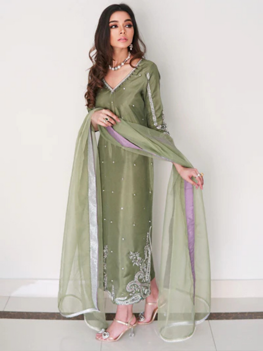 Allure By IH Luxe Formals Raw Silk Embellished Stitched 3-Piece Suit-Ayla