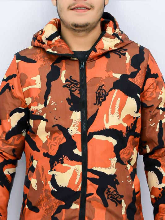 Funky men’s imported casual jacket with soft fabric, light padding, front zip closure, double-layer hood, elasticated cuffs, hemmed bottom with toggles, and side pockets. Water-proof and windbreaker design for comfort and everyday wear.