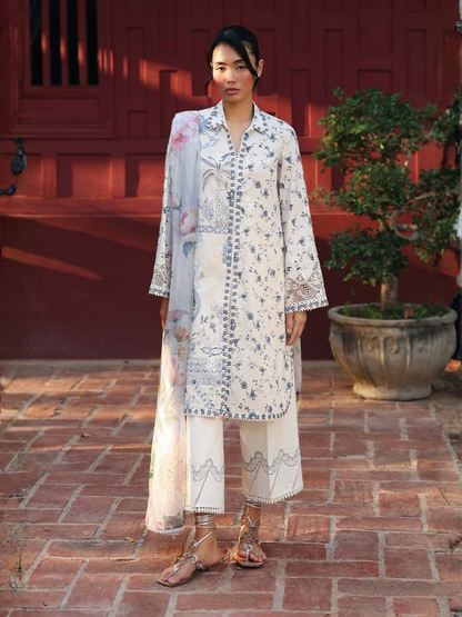 White Qalamkar Qprints Lawn'26 Embroidered Unstitched 3-Piece Suit-AX-08-(A)-Aerin