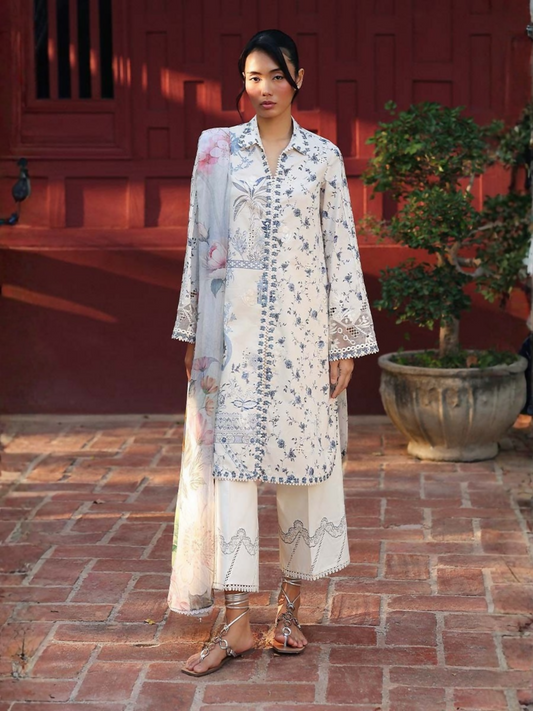 White Qalamkar Qprints Lawn'26 Embroidered Unstitched 3-Piece Suit-AX-08-(A)-Aerin
