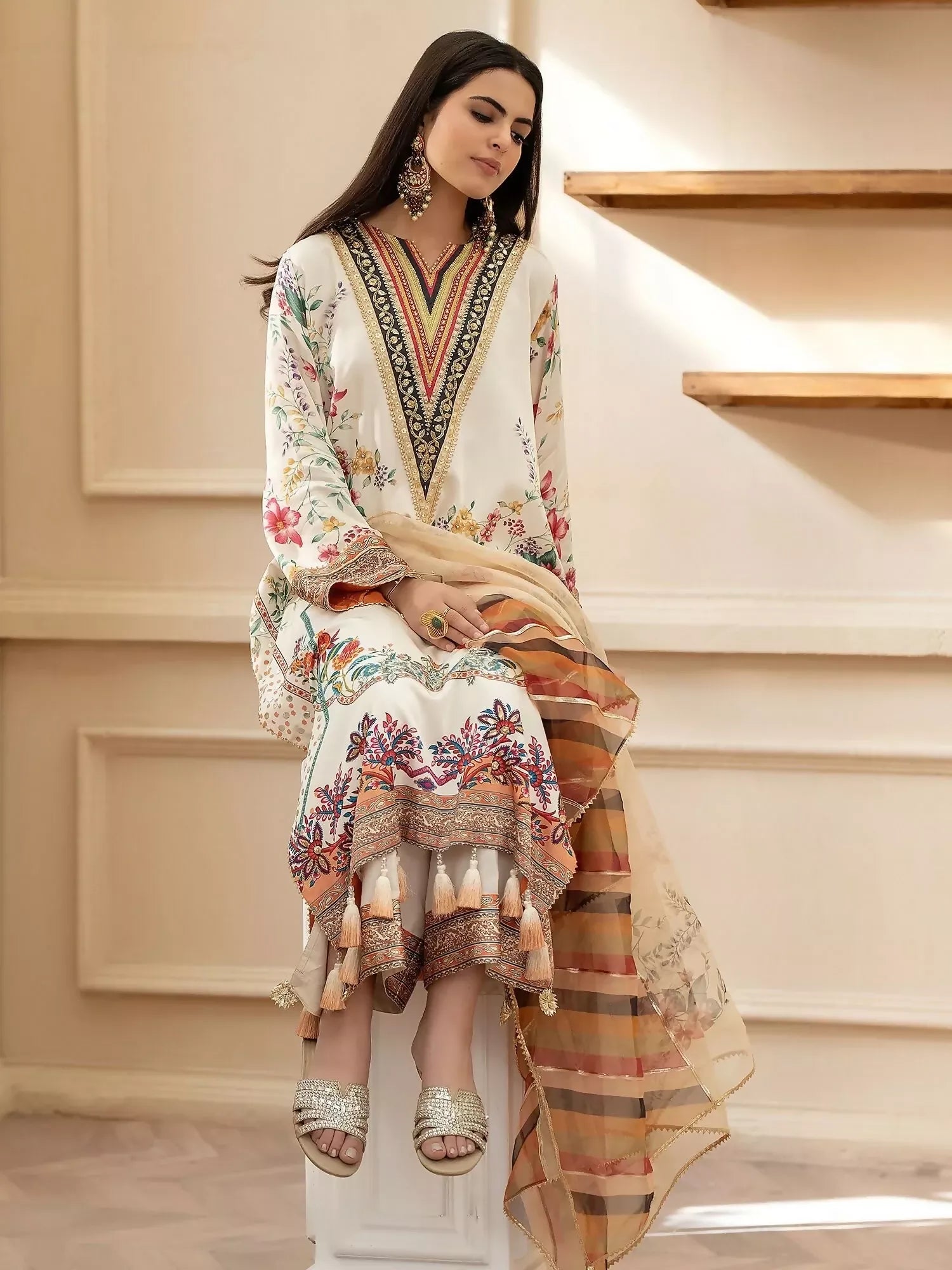 Shiza Hassan Miha Luxury Pret Satin Silk Embellished 3-Piece Suit-Petunias