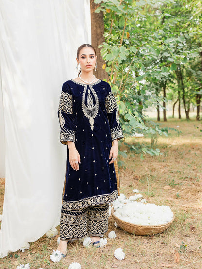 Panache Apparel Velvet Edit Micro Velvet 9000 Embroidered Stitched Suit-Zircon