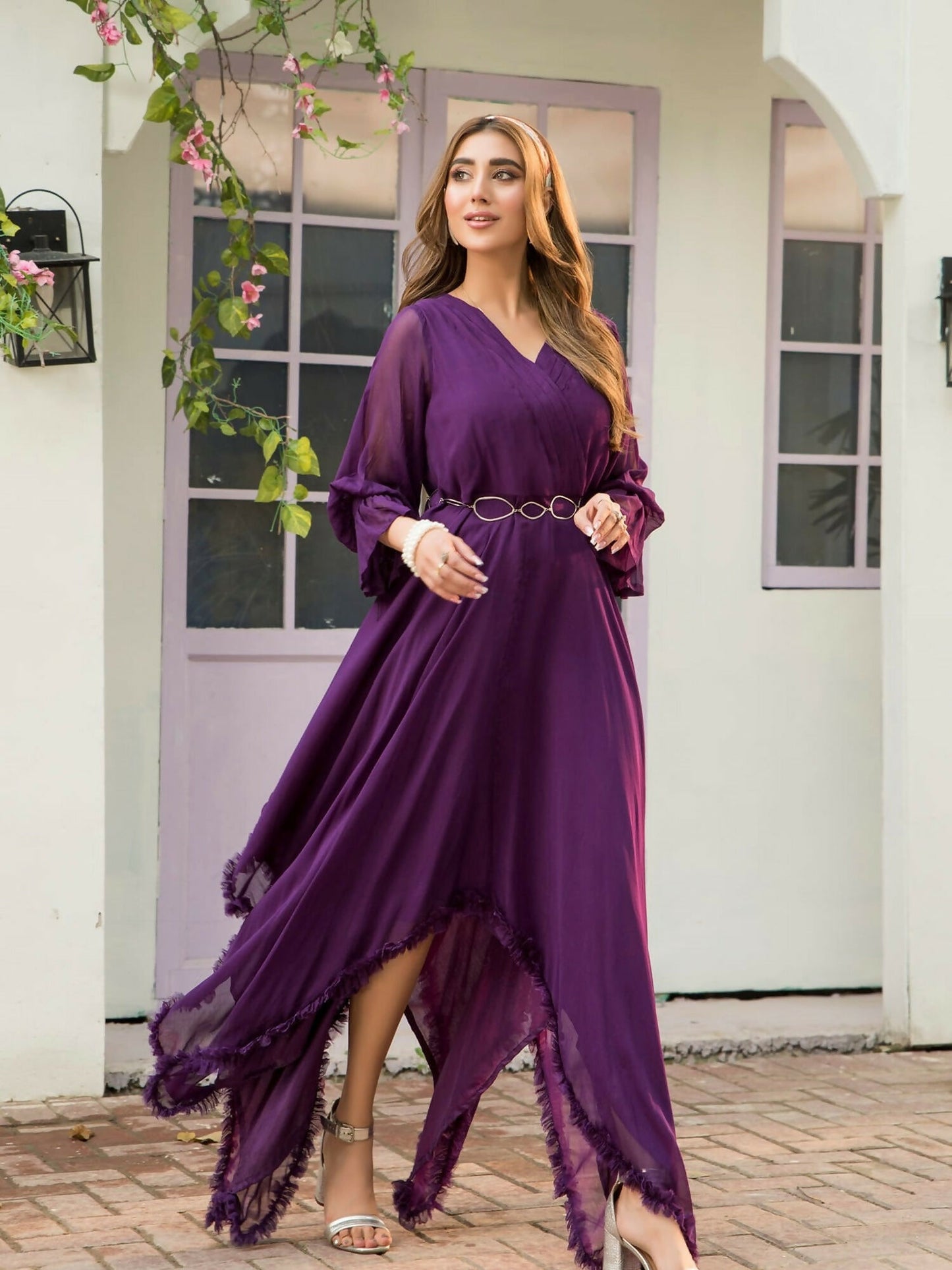 Panache Apparel Chiffon Maxi Dress-Mulberry