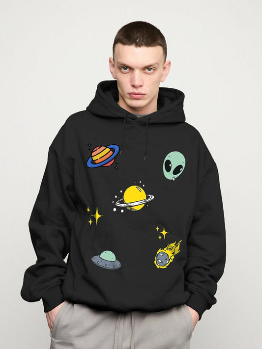Black Jupiter Oversized Alien Insight Printed Hoodie-14788