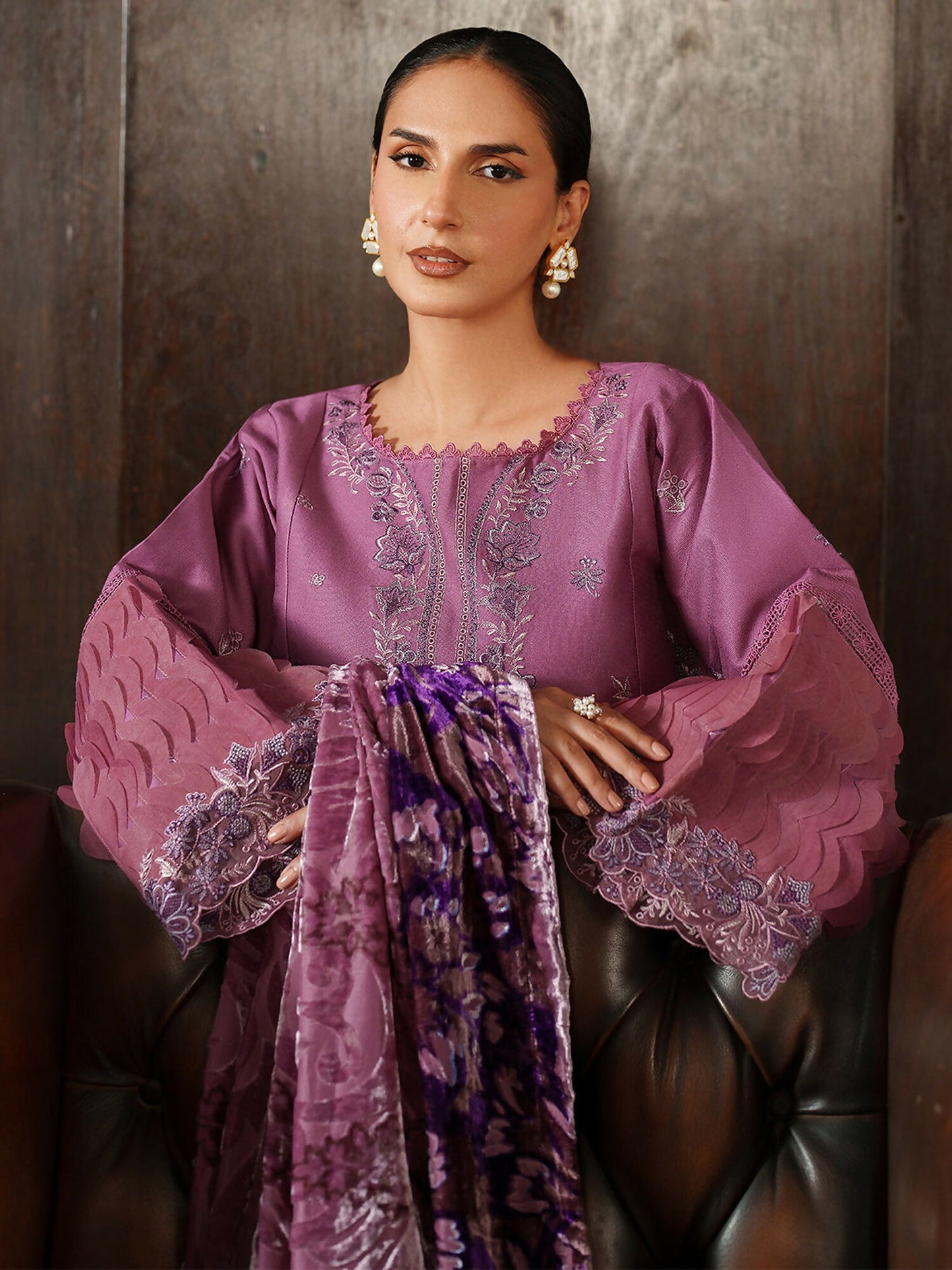 Parishay Panache Winter Corduroy Embroidered Unstitched 3-Piece Suit-PNE-13