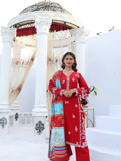 RB Pret & Couture Linen Embroidered Stitched 3-Piece Suit-01