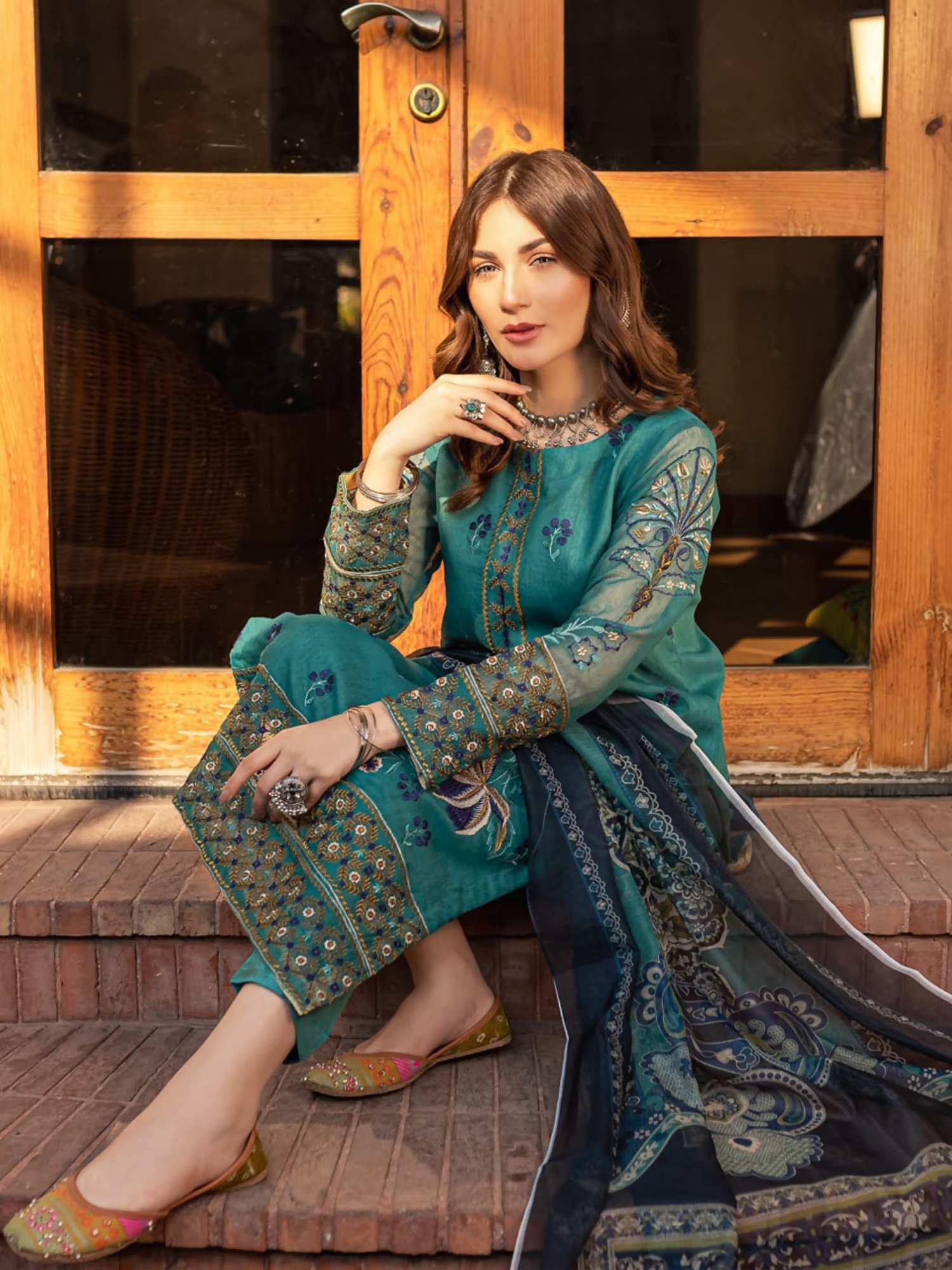 Panache Apparel Organza Net Embroidered Stitched Suit-Misty