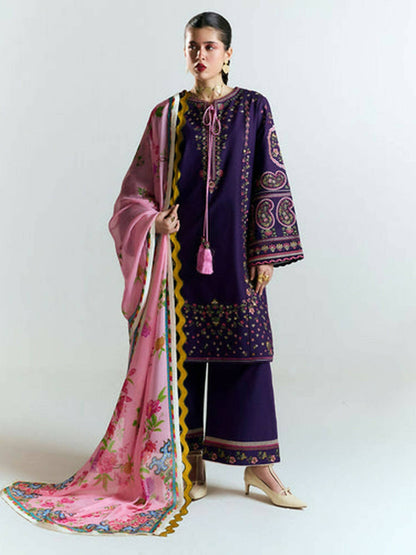 Jugnu by Hussain Rehar SS'25 Edit II Cotton Embroidered Unstitched 3-Piece Suit-SAGAR
