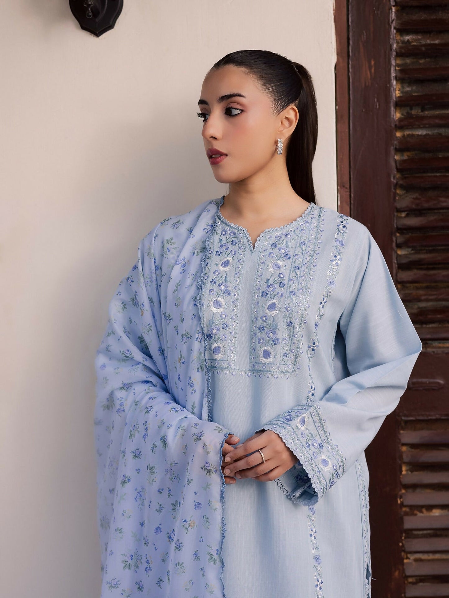 Mannat Clothing Laila Winter Pret '25 Karandi Embroidered Stitched Suit-Mist