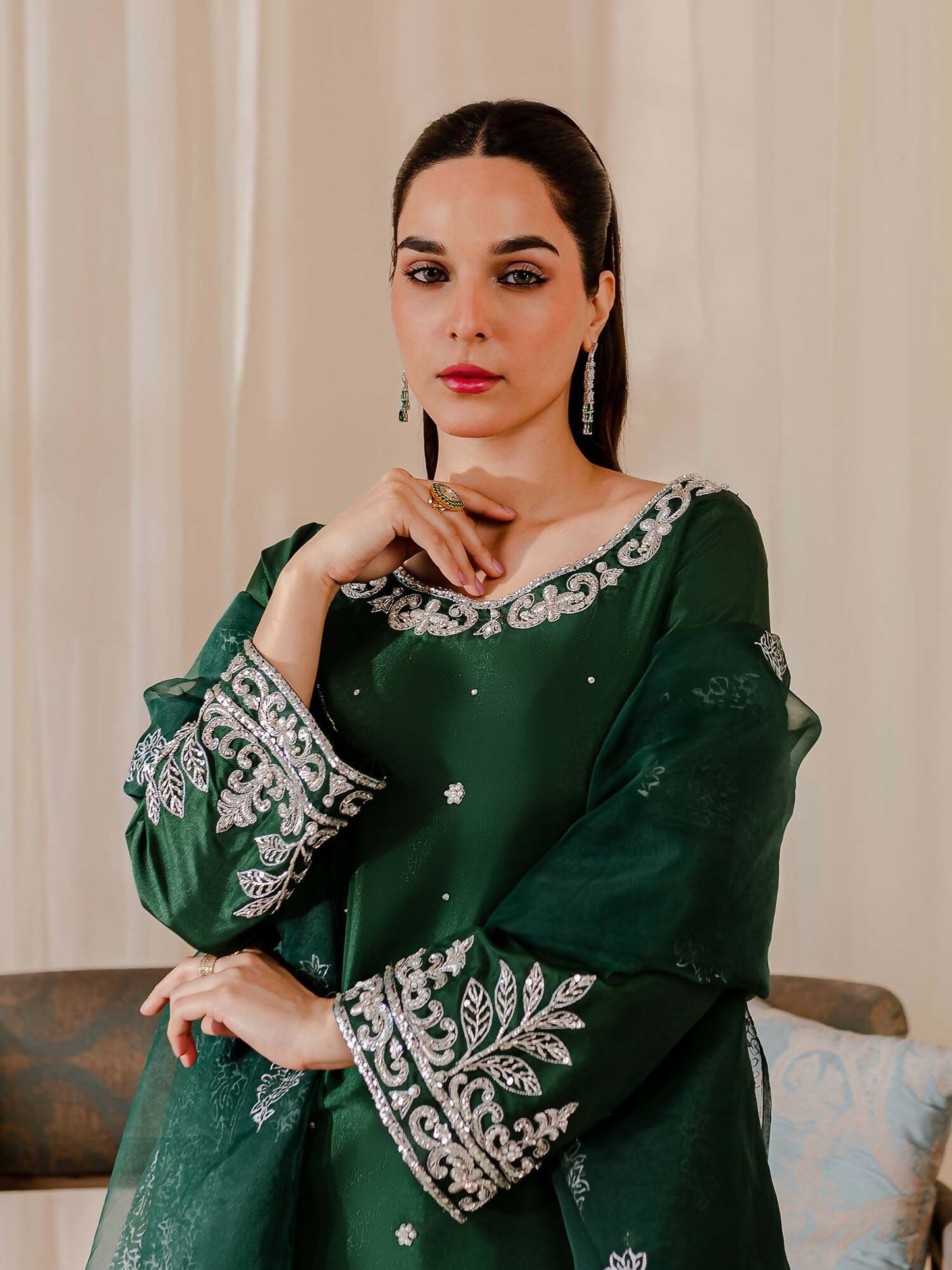 Allure By IH Raw Silk Embellished Stitched 3-Piece Suit-Camelia