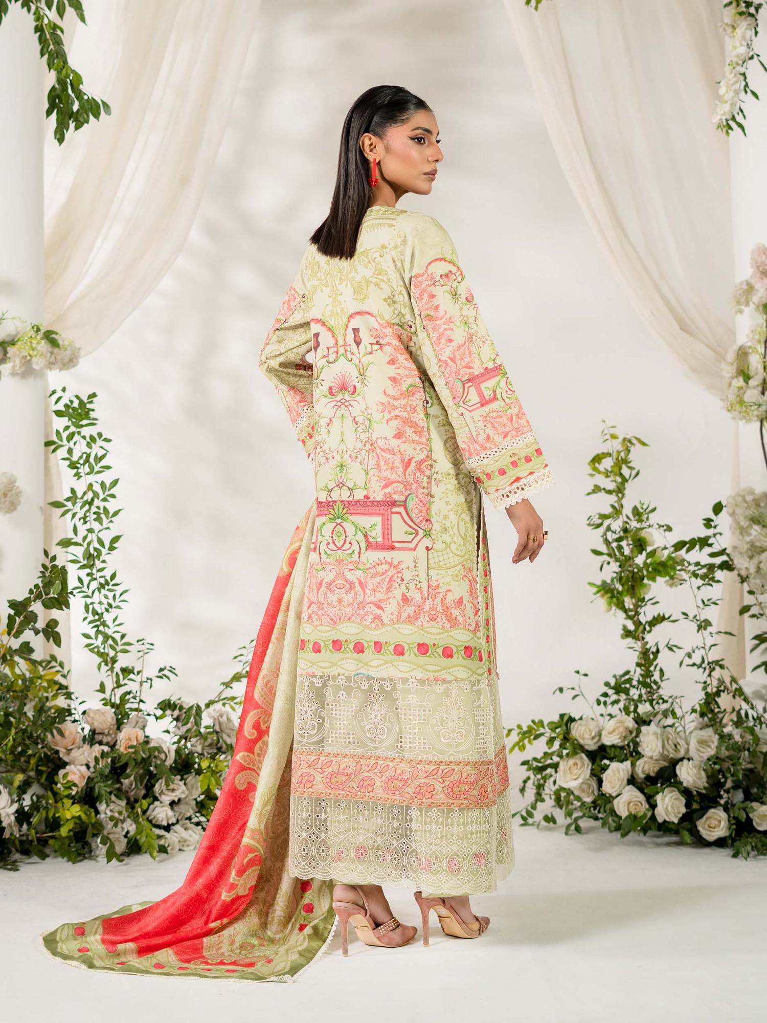 Green Rabazka Lawn Embroidered Unstitched 3-Piece Suit-WUS-PELW-3PCS-S26-05