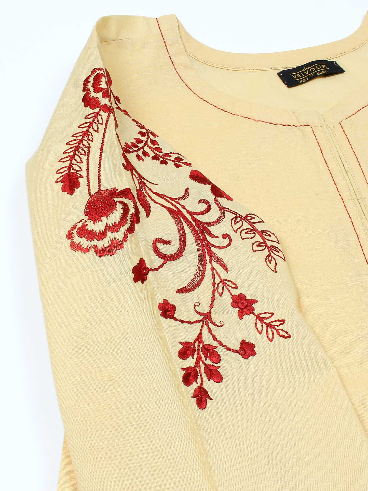 Velvour Girls Cotton Embroidered Stitched Tunic-VG105-B