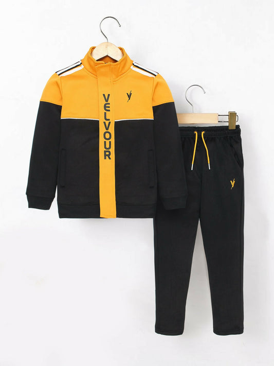 Yellow and Black Velvour Winter Tracksuit-VWT02-B