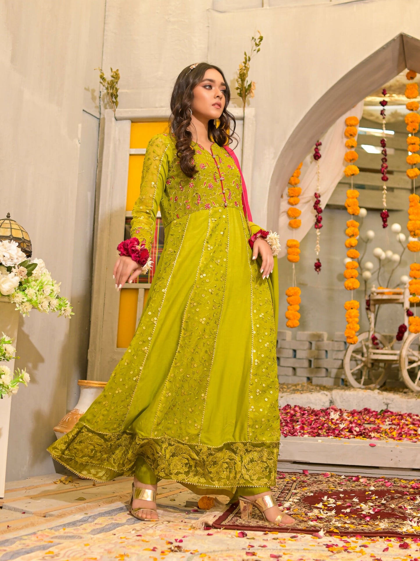 Ruby's Couture Poshak Khadi Net Embellished Stitched 2-Piece Suit-Hoorain