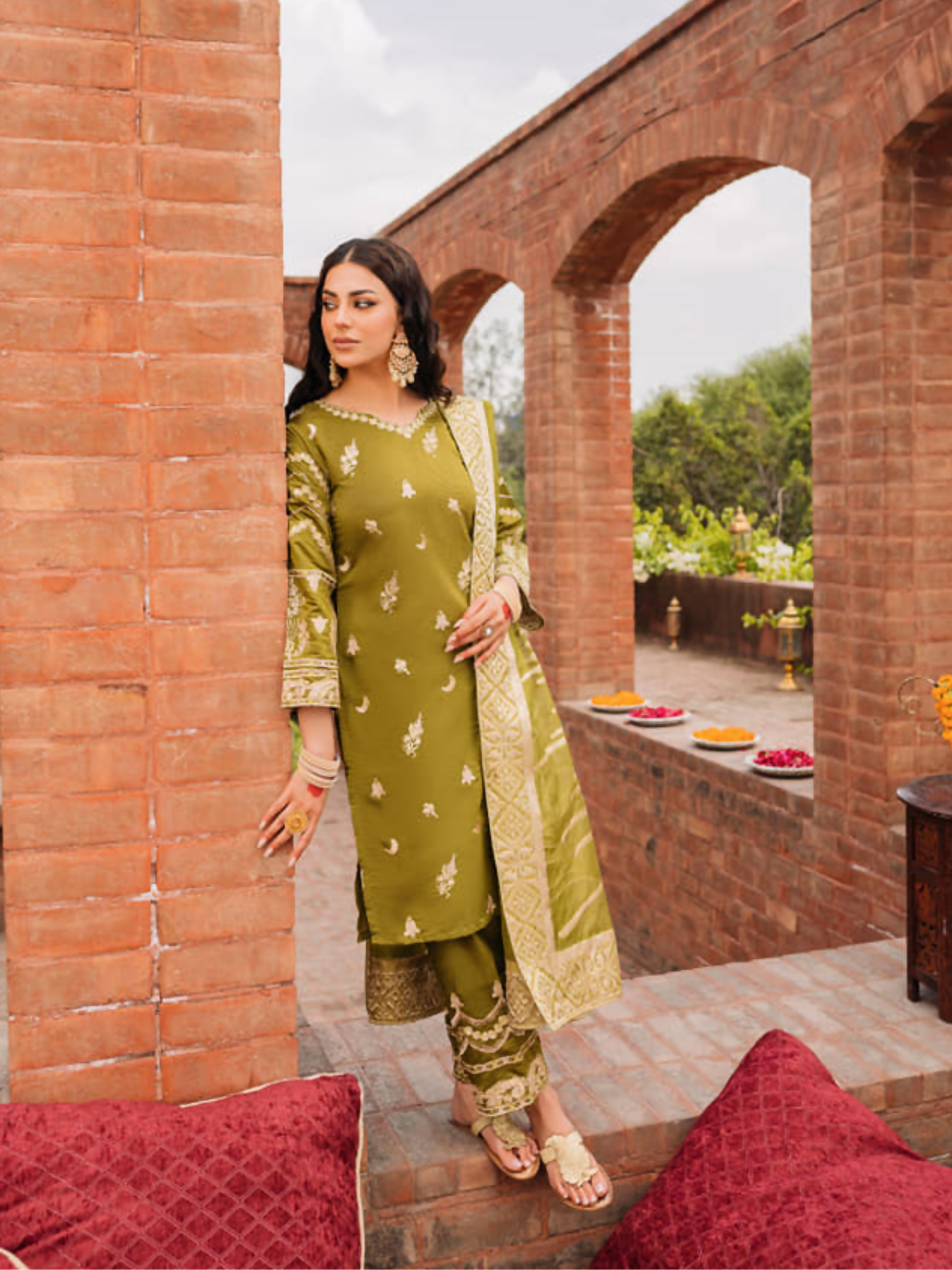 Panache Apparel Chambray Katan Embroidered Stitched Suit-Sumbul