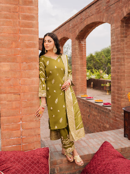 Panache Apparel Chambray Katan Embroidered Stitched Suit-Sumbul