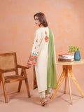 Zeephire Linen Embroidered Stitched 3-Piece Suit-Multi Beige
