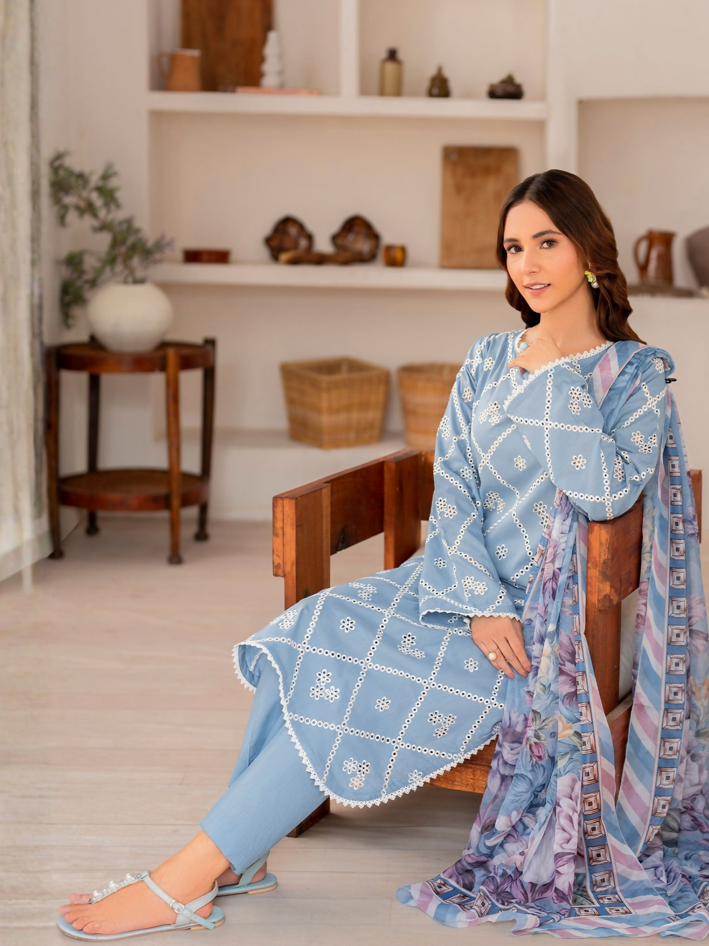 Panache Apparel Lawn Embroidered Stitched 3-Piece Suit-Vivid