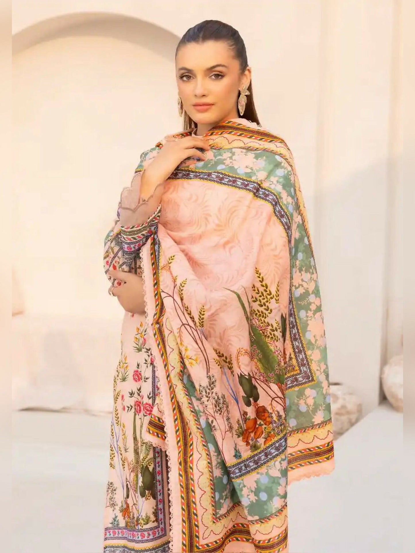Gul Ahmed Maira Khaddar Printed Unstitched 3-Piece Suit-Desert Sand