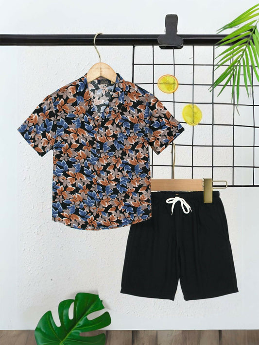 Black, Blue and Brown Velvour Boys & Girls Printed Co-ord Set-VC23