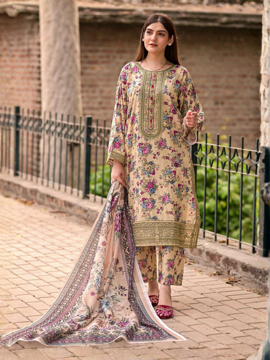 MH Cloth House Cotton Lawn Embroidered Stitched 3-Piece Suit-Hayaam