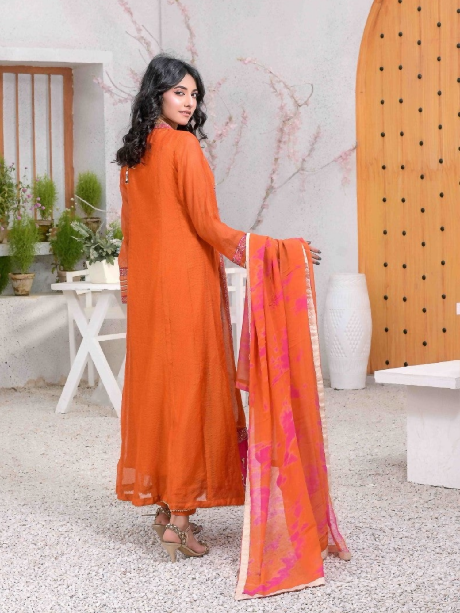 Ruby's Couture Ashiyana Khadi Net Embellished Pishwas-Bahara