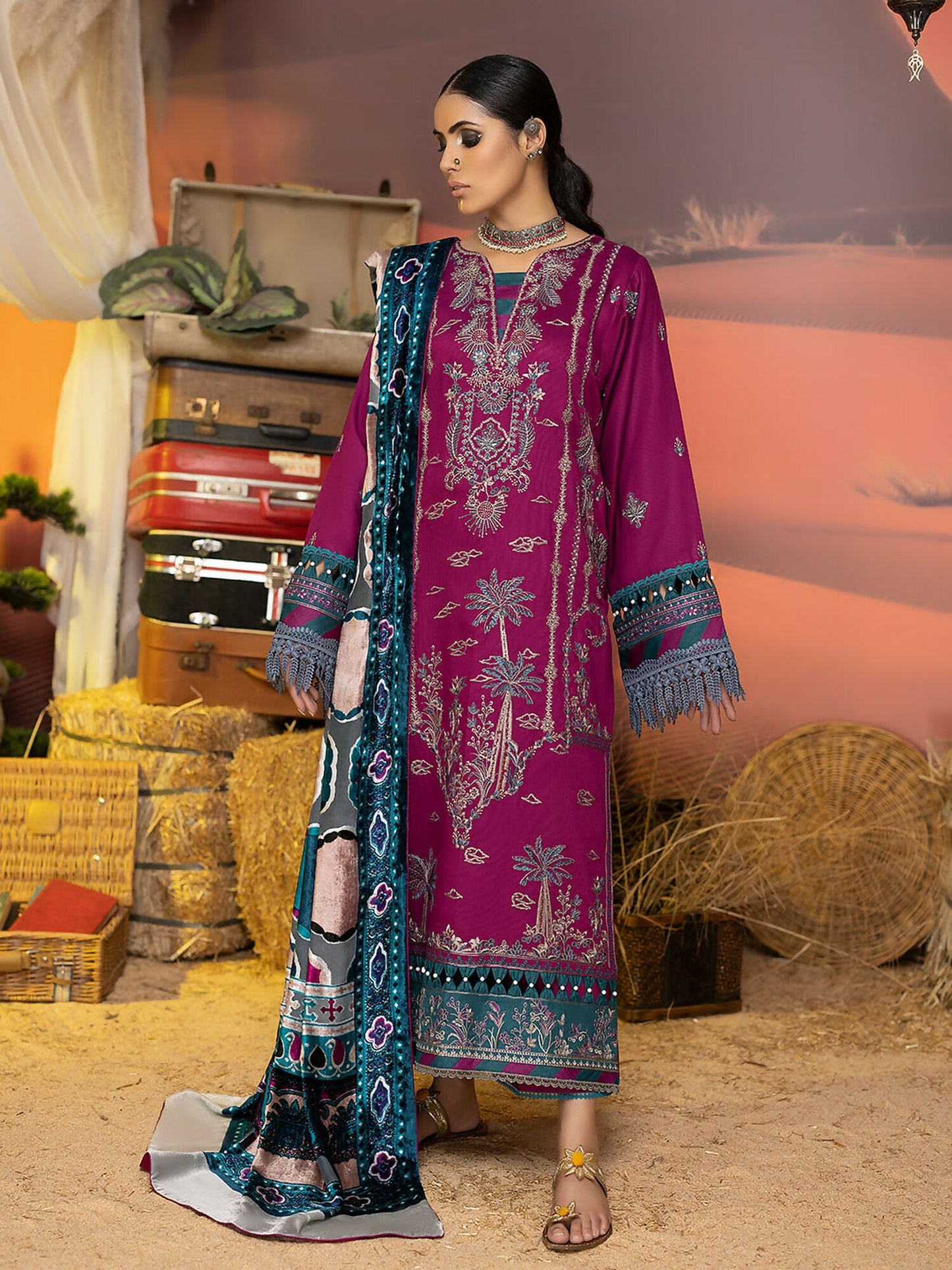 Binilyas Kotrai Embroidered Unstitched 3-Piece Suit-806-B